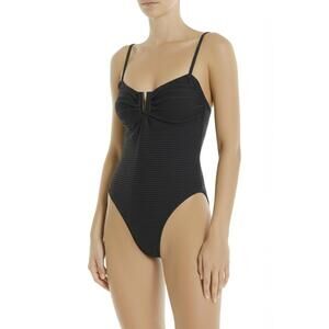 NWOT SEA LEVEL SWIM Womens US 8 Black Ribbed Metallic Swimsuit Modern Chic